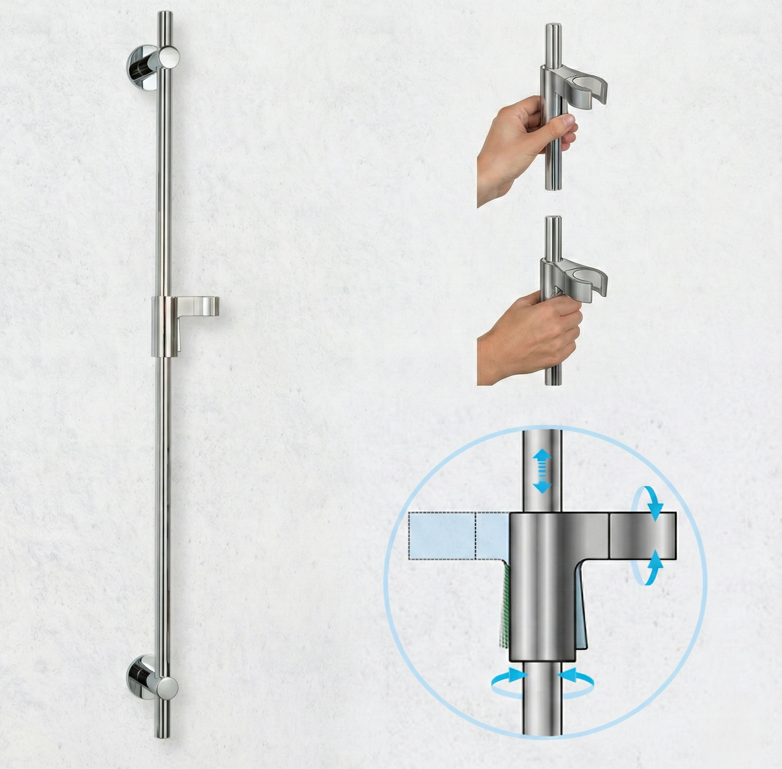 REGENWERK Vario-Tast Brausestange rund | 950 mm | Ø 20 mm | Messing verchromt | Tastgleiter
