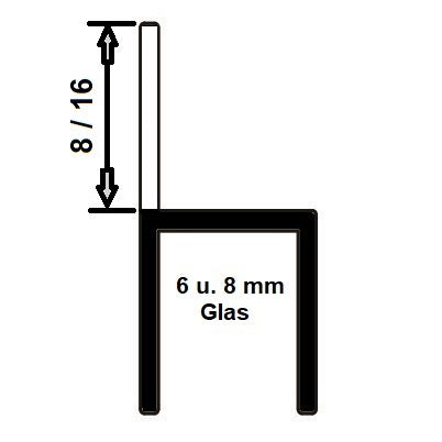 Wintergarten-Dichtung 180° fluchtend mit weicher Lippe – Für 6 oder 8 mm Glas – Art.Nr. S003