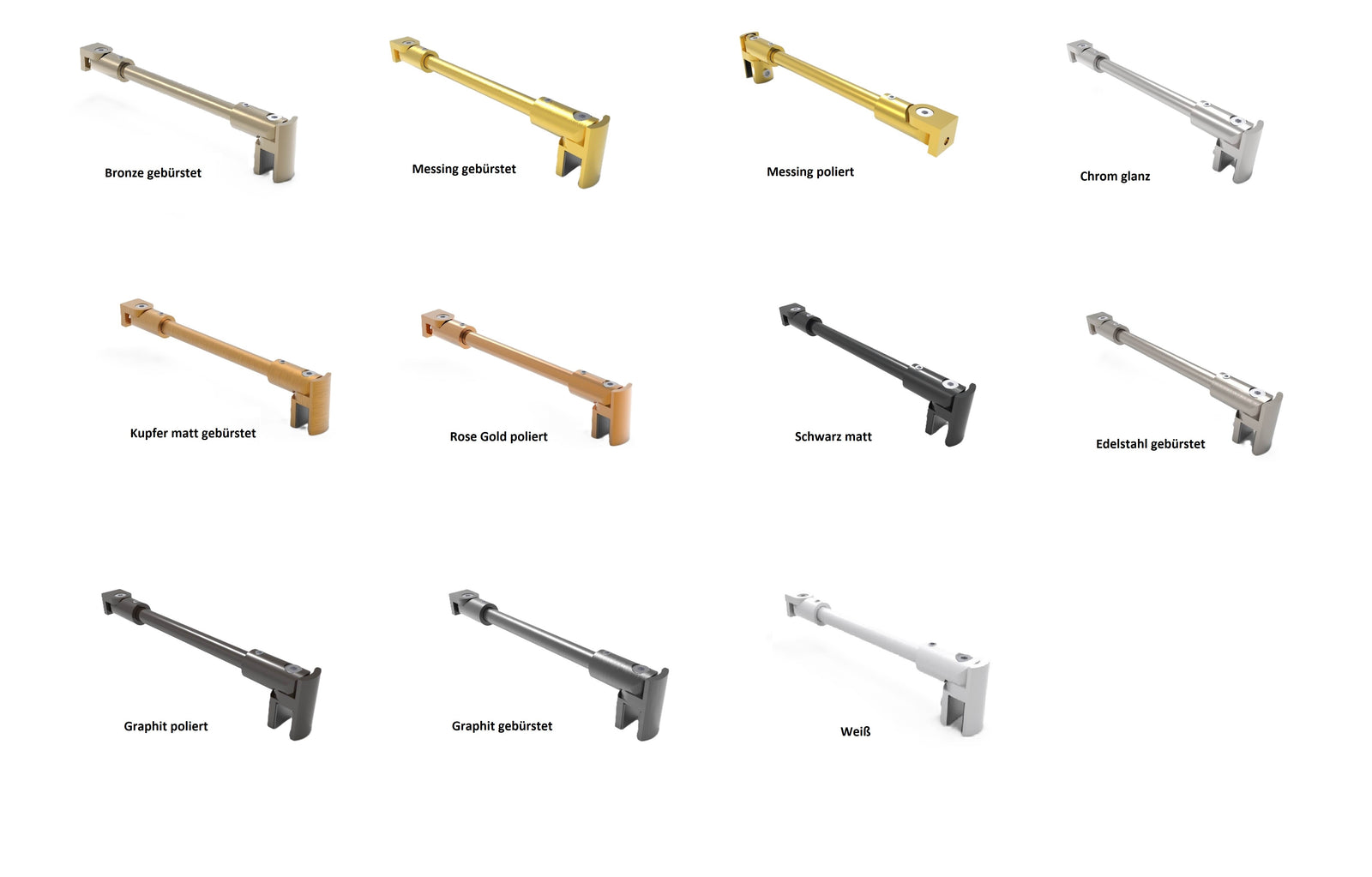 Rundes Stabistangen-Set Glas-Wand 1200 mm – Ø 12 mm, flexibel einstellbar für 8-10 mm Glas – Art.Nr. S1212SET