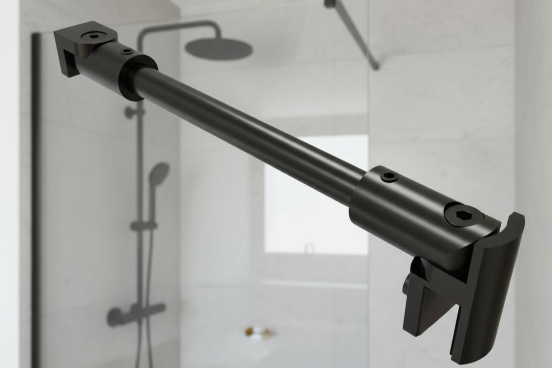 Rundes Stabistangen-Set Glas-Wand 1200 mm – Ø 12 mm, flexibel einstellbar für 8-10 mm Glas – Art.Nr. S1212SET