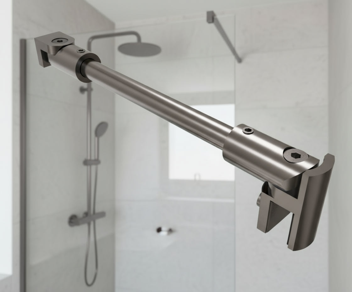 Rundes Stabistangen-Set Glas-Wand 1200 mm – Ø 12 mm, flexibel einstellbar für 8-10 mm Glas – Art.Nr. S1212SET