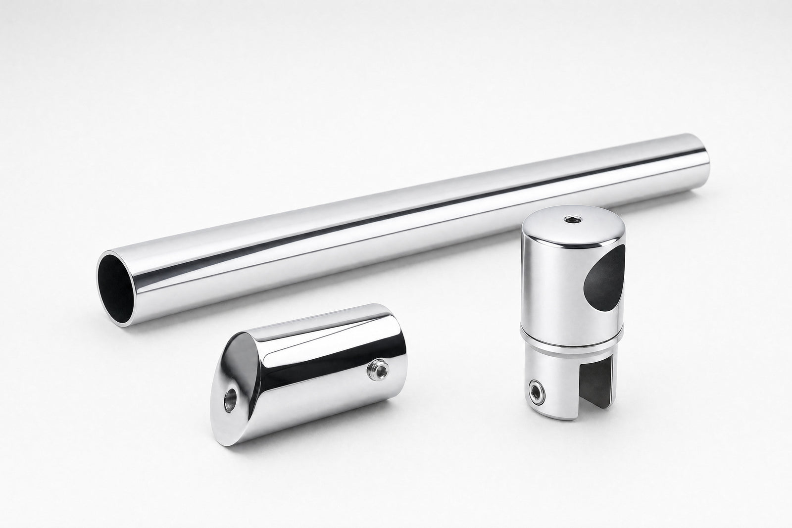 Stabistangen-Set SBB22SET in Chrom glanz: Rohr Ø 19 mm, Wandhalter 22,5° und drehbarer Glashalter S4V