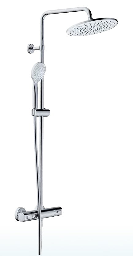 Vigour Duschsystem V1 mit Thermostat – Kopfbrause Ø 250 mm, 5-fach Handbrause, verchromt – Art.Nr. V1DS250R