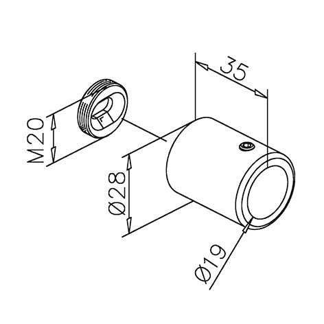 V2A-Wandflansch 516 – 90° Ø 19 mm, Blindmontage für Stabistange