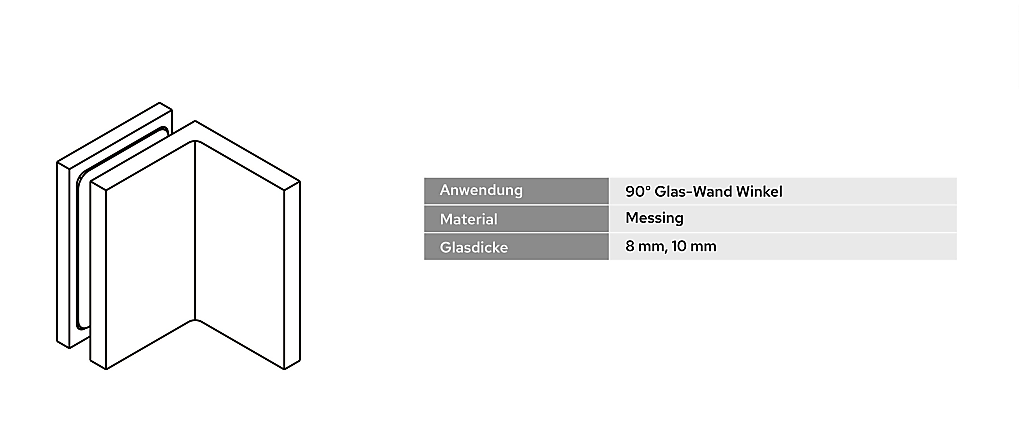 Bellagio Winkelverbinder Glas-Wand 90° BEL90S – Messing, 11 Oberflächen