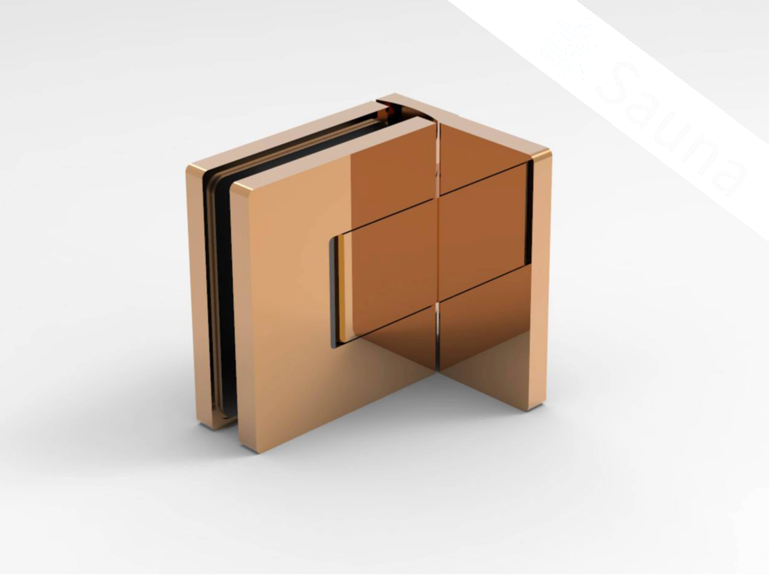 Pendeltürband Sauna 90° Glas-Wand in Rosé Gold poliert