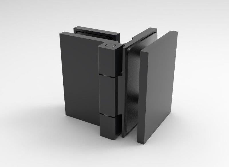 Anschlagband 90° Glas-Glas Schwarz matt, Seitenansicht