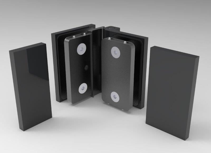 Anschlagband 90° Glas-Glas Schwarz matt, Detailansicht