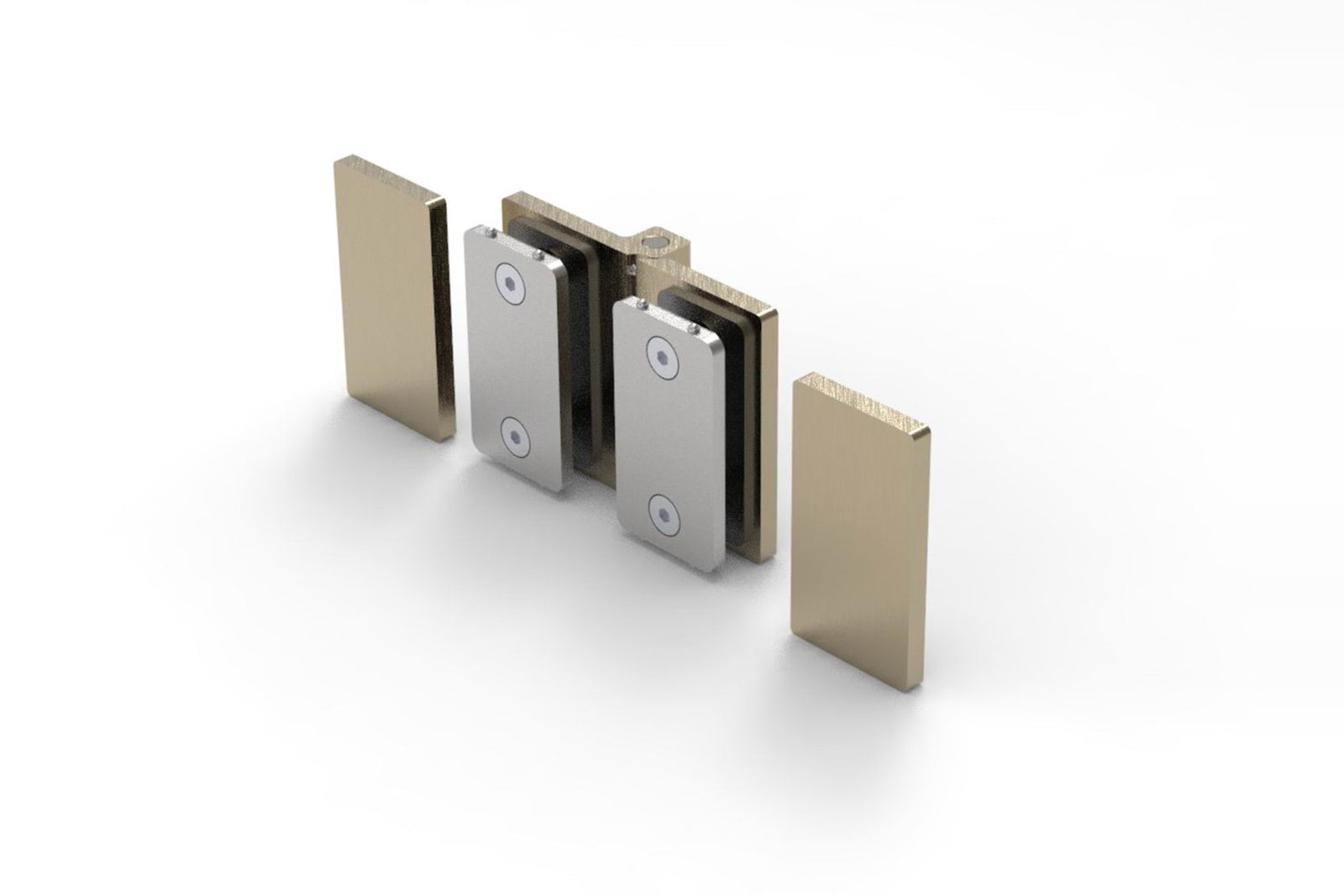 COMO Anschlagband 180° Glas-Glas, Bronze matt gebürstet, Einzelteile mit Abdeckplatten