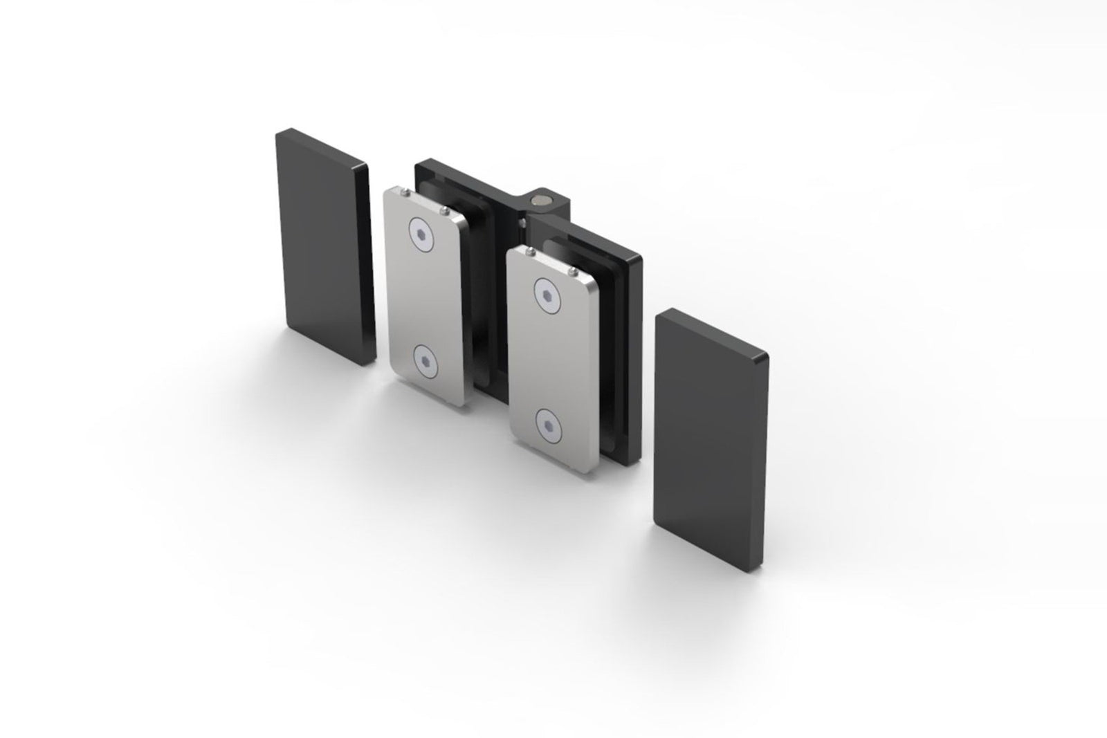 COMO Anschlagband 180° Glas-Glas, Schwarz matt, Einzelteile mit Abdeckplatten