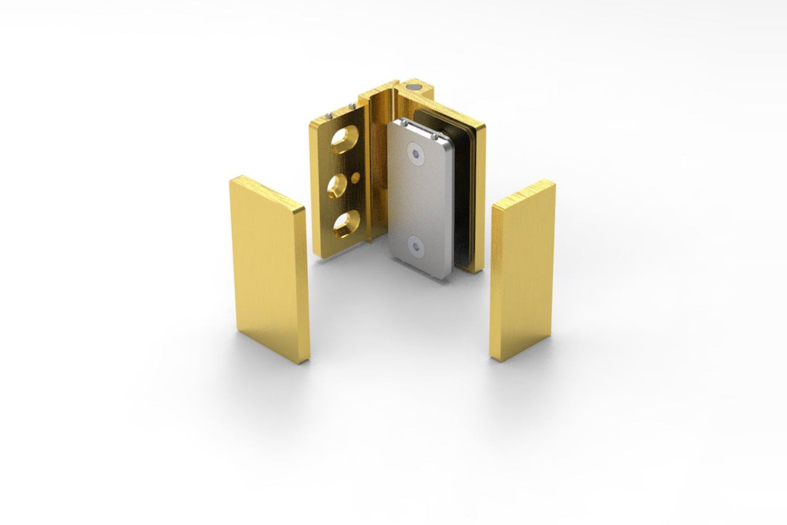 COMO Anschlagband 90° Glas-Wand, Messing matt (goldfarbig), Einzelteile mit Abdeckplatten