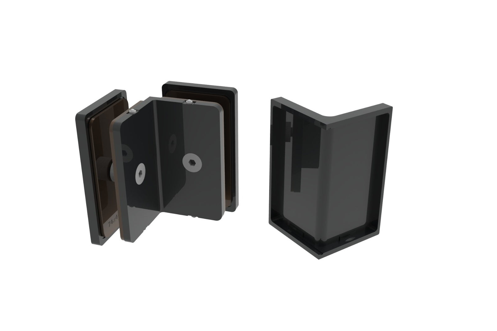 COMO Winkelverbinder 90° Glas-Glas, Schwarz matt, Einzelteile, Rückansicht