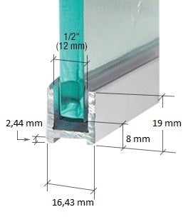 Alu U-Profil mit L-Vinyl und Kederstab, silikonfreie Befestigung für 8 oder 10 mm Glas – Art.Nr. DUC