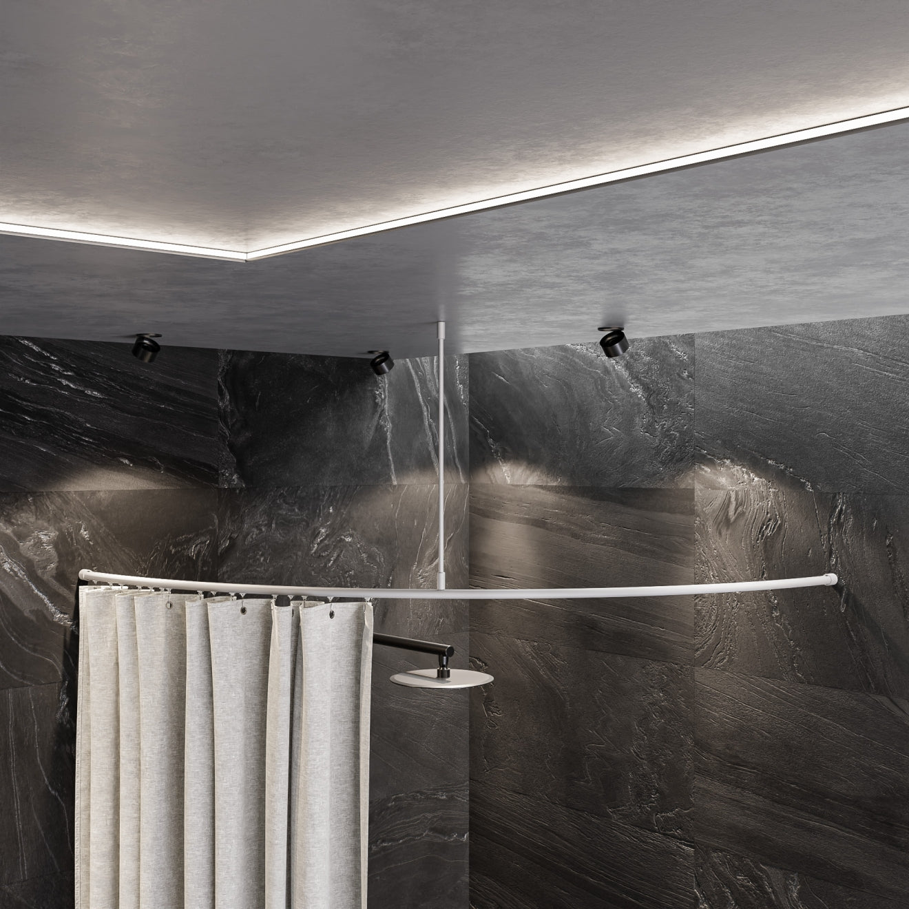 Aluminium-Duschvorhangstange Viertelkreis mit Innenlaufrohr für Eckdusche und Badewanne