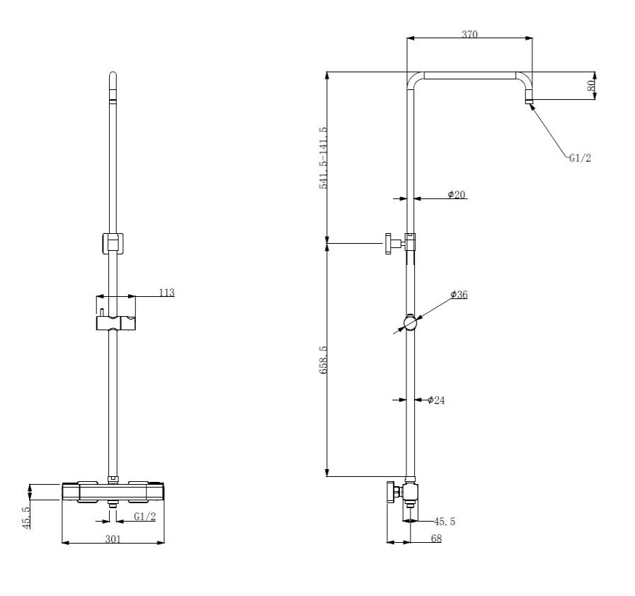 Maßzeichnung FORMAT Design 2.0 Duschsystem, Art.Nr. 261424