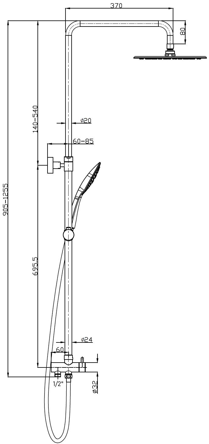 Maßzeichnung FORMAT Pro 2.0 Duschsystem, Art.Nr. 248582