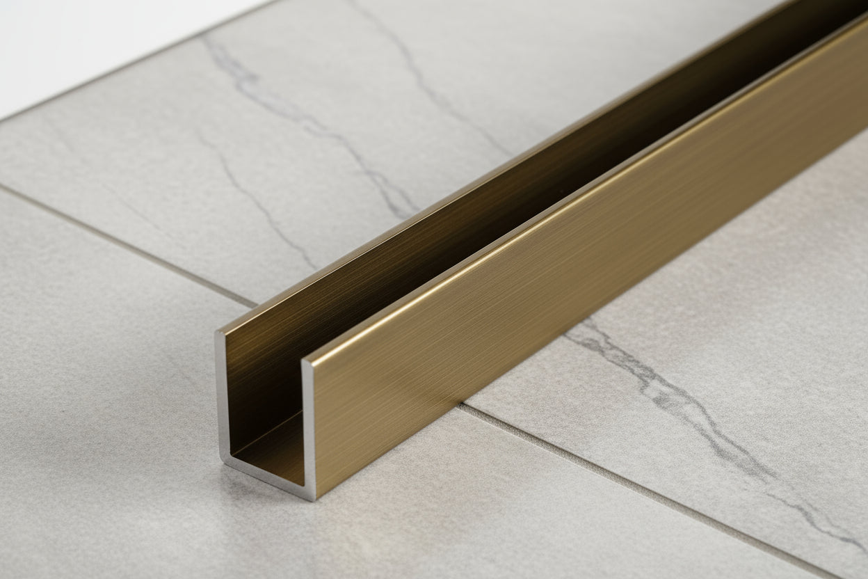 Alu U-Profil, Farbe: Bronze gebürstet, zur innenseitigen Silikonverklebung, Art.Nr. SDCD3812