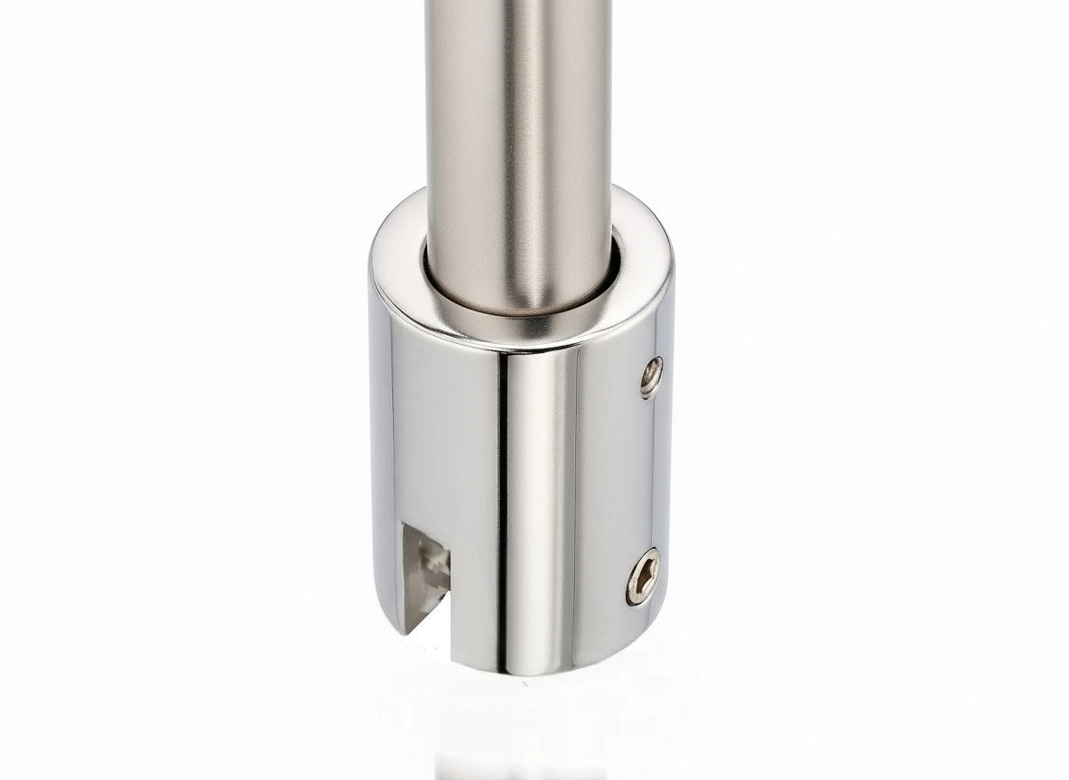 Senkrechter Glashalter für Stabilisierungsstange Ø 19 mm – Deckenmontage, 6-8 mm oder 10-12 mm Glas