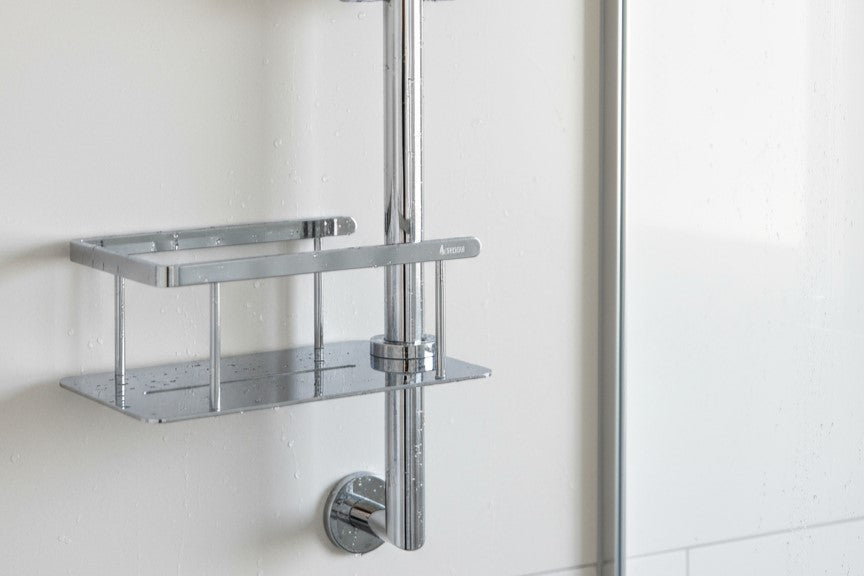 Duschkorb für Brausestange 200 x 110 mm – Massives Messing, Ø 18-25 mm, bohrenfrei – Art.Nr. DK3008