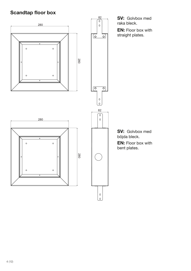 ScandTap Floor Box Bodeneinbau-Box, Maßzeichnung