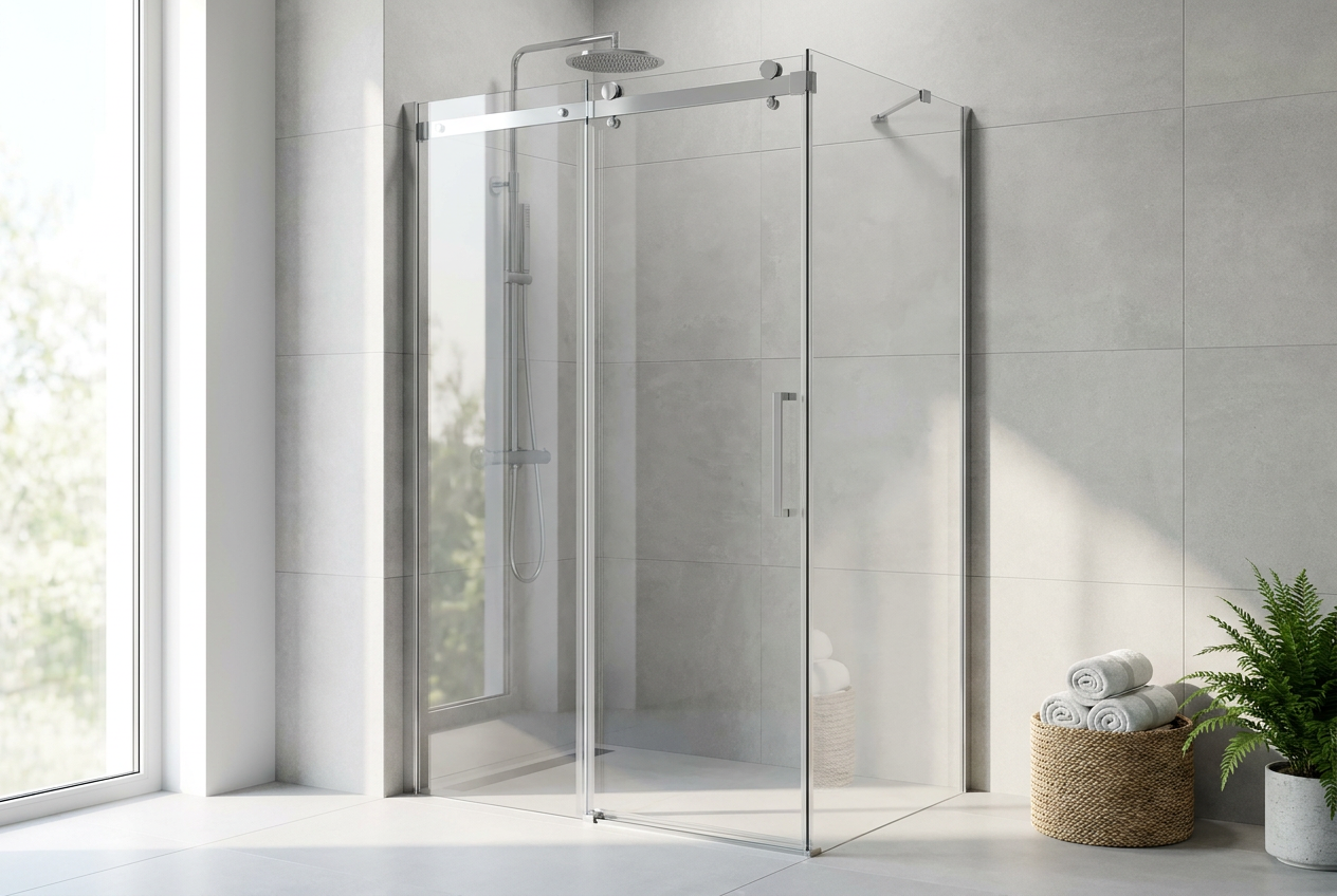 XXL Großraumdusche Schiebetür mit Seitenwand für die Ecke, 8 mm ESG-Glas, EasyCare, 200 cm hoch