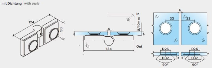 Lugano Scharnier Glas-Glas 180° mit Hebe-Senk-Funktion – 8-10 mm, flächenbündig – Art.Nr. LUG180