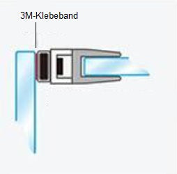 Einbauskizze: 6099 mit 3M-Klebeband gegen Magnetdichtung an der Glastür
