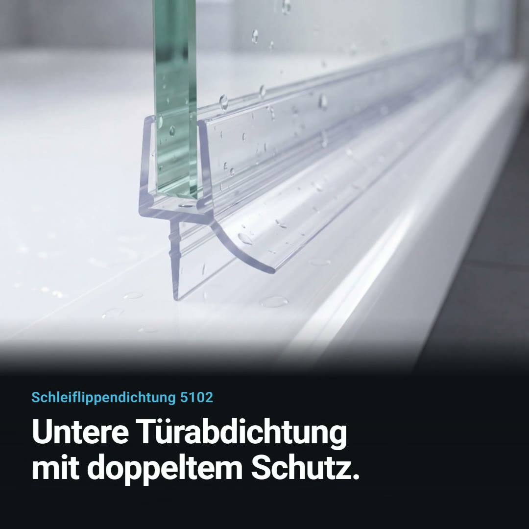 Video Schleiflippendichtung 5102 mit Abtropfleiste und Schleiflippe unten an der Glastür, Spaltmaß 11 bis 14 mm