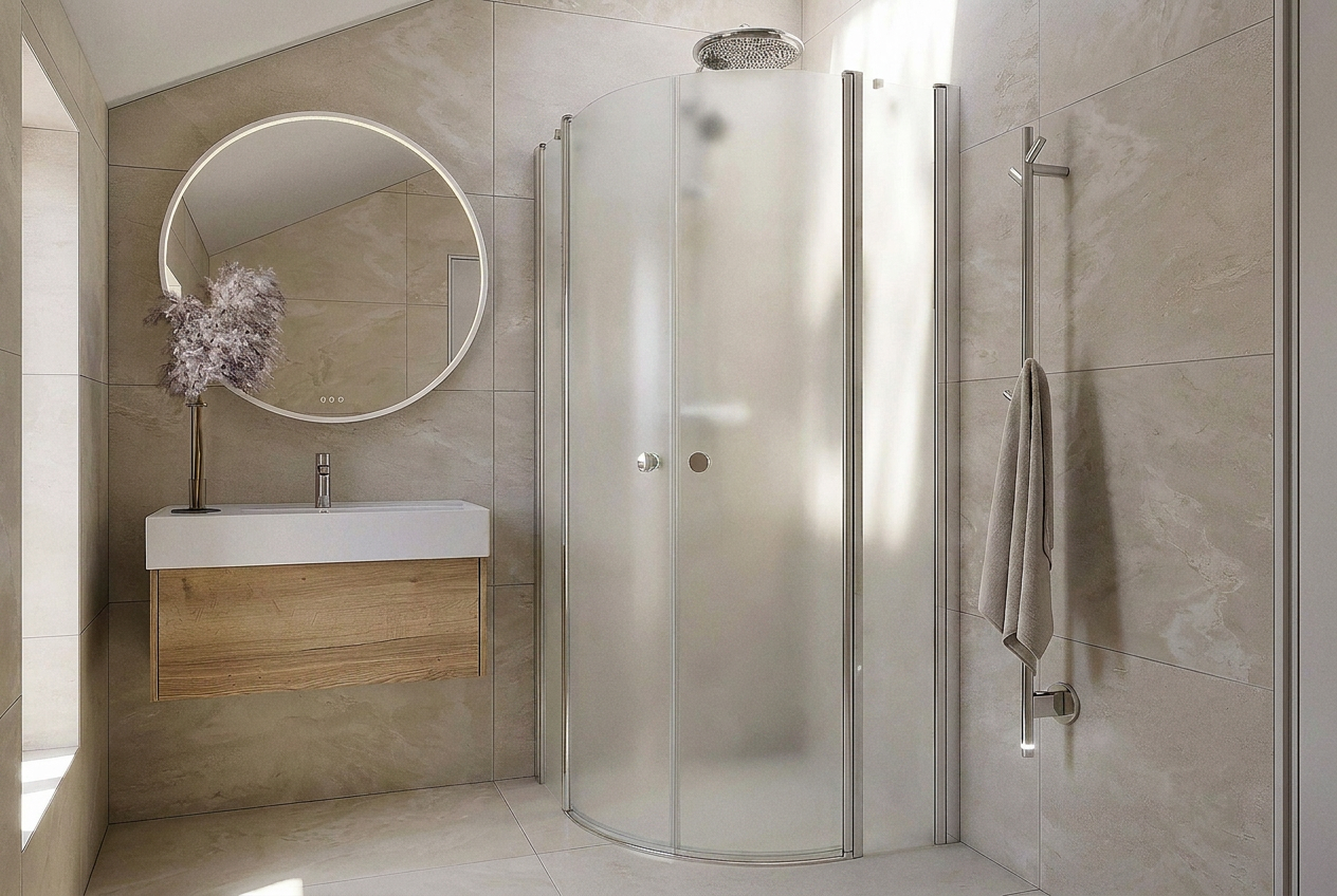 Match Viertelkreis-Dusche mit satiniertem Sichtschutz-Glas und Satin-Profil