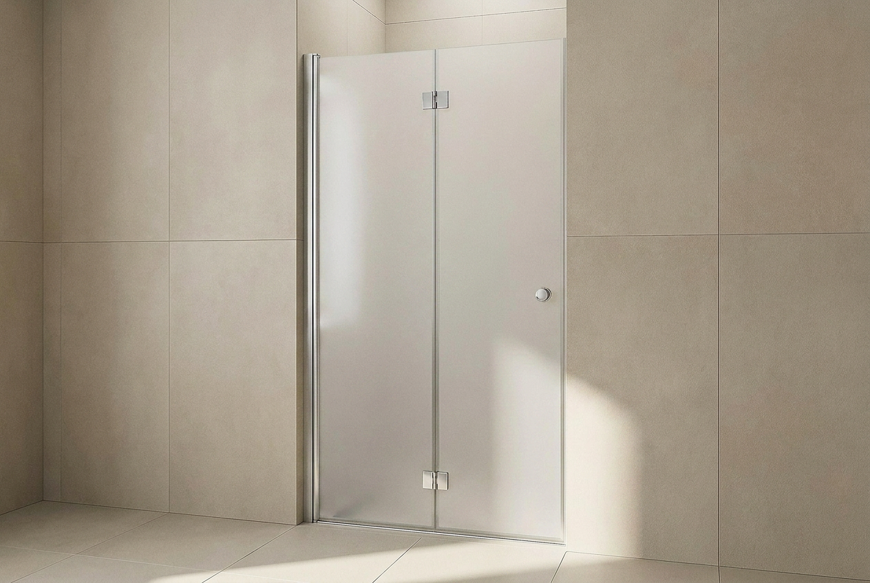 Match Falttür Nische mit satiniertem Sichtschutz-Glas und Satin-Profil