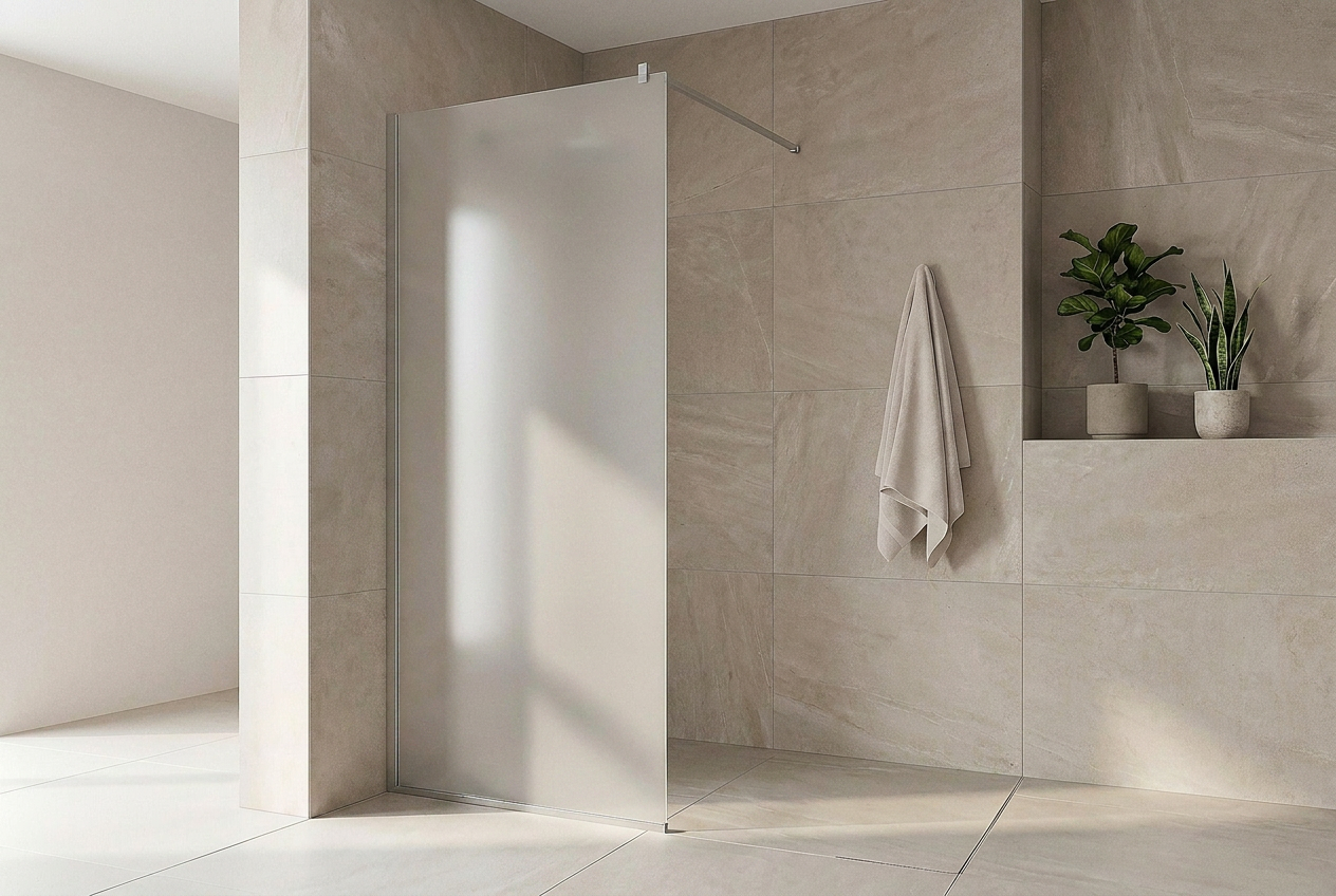 Match Walk-in Duschwand mit satiniertem Sichtschutz-Glas und Satin-Profil