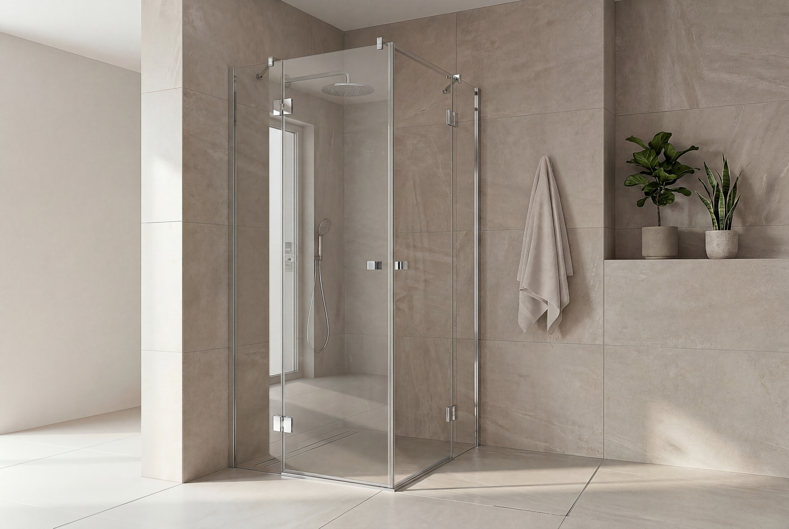 Match Walk-in Duschwand mit glänzend verchromtem Aluminium-Profil und klarem 6 mm ESG-Glas