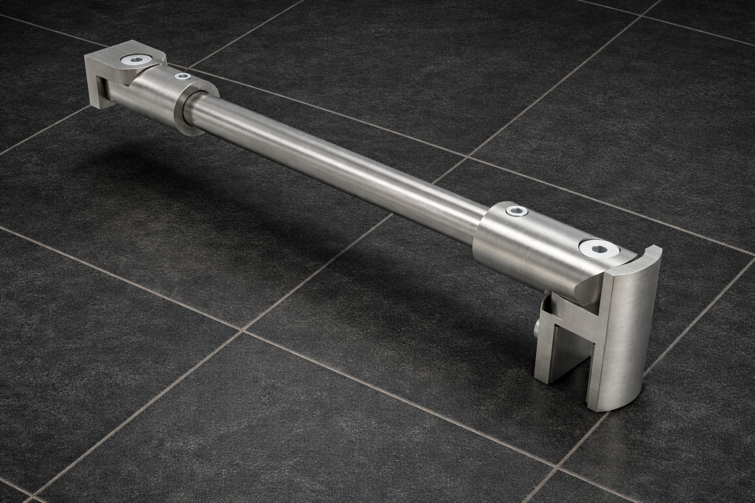 Stabistangen-Set rund, Farbe: Edelstahl, Glas-Wand, flexibel einstellbar, 12 mm Rohr, Art.Nr. S1212SET