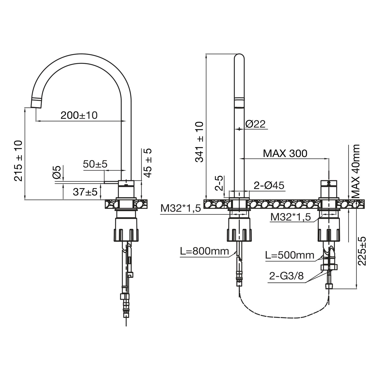 ScandTap Harmonized K2 Küchenarmatur, Maßzeichnung