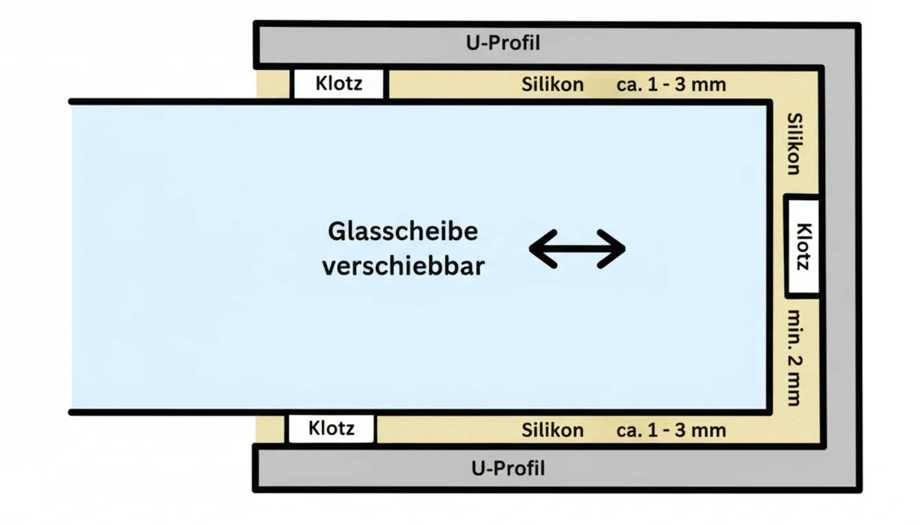 Alu U-Profil SDCD3812 – Silikonverklebung Glasscheibe, 13 Farben