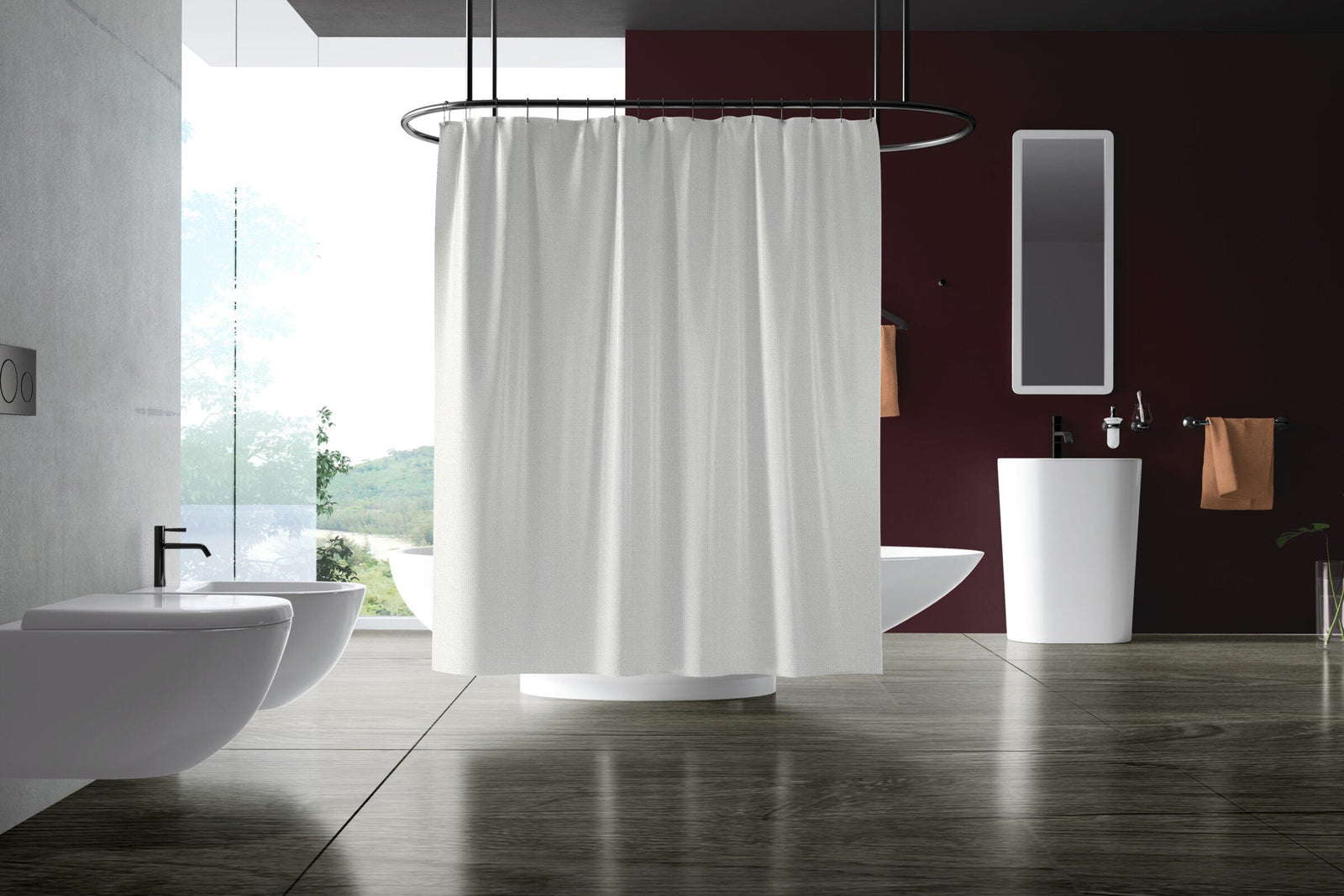 Duschvorhang Sunset Heavy-Duty 390 g/m², schwer entflammbar, Wollweiß oder Anthrazit