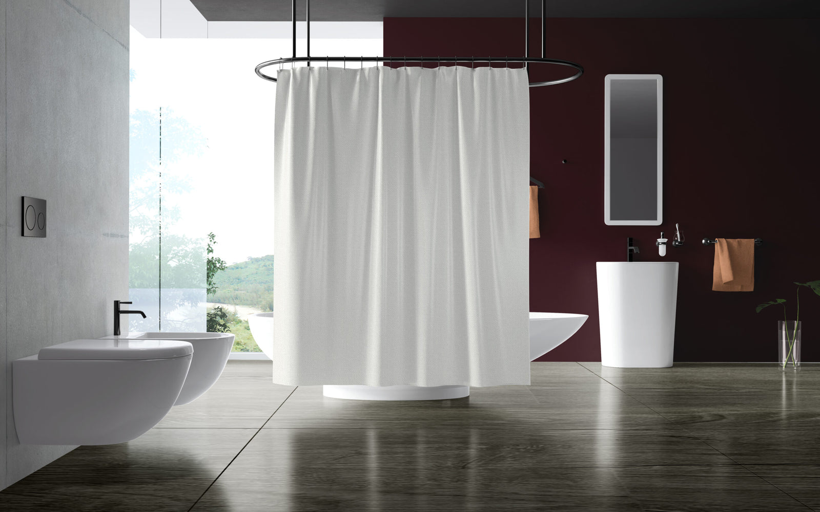 Textil Duschvorhang „Sunset" Wollweiß – schwer entflammbar, antibakteriell, für Innen & Außen