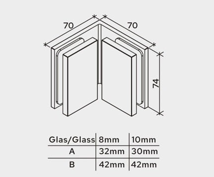 Bellagio Winkelverbinder 90° Glas-Glas BEL090 – Messing, 8/10 mm ESG