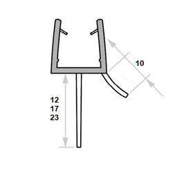 gebogene Dusch-Türdichtung mit Dichtlippe unten, Dichtung für Lücken von 12 - 24 mm, Art.Nr. 009A2.550