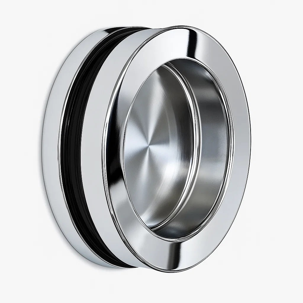 Griffmuschel aus Edelstahl für Glastüren, Ø 60 mm / 38 mm, mit Bohrung, verschraubt