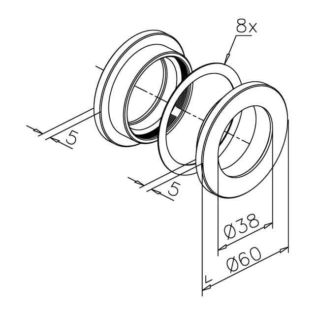 Griffmuschel – offen, rund, aus Edelstahl, zum Verschrauben