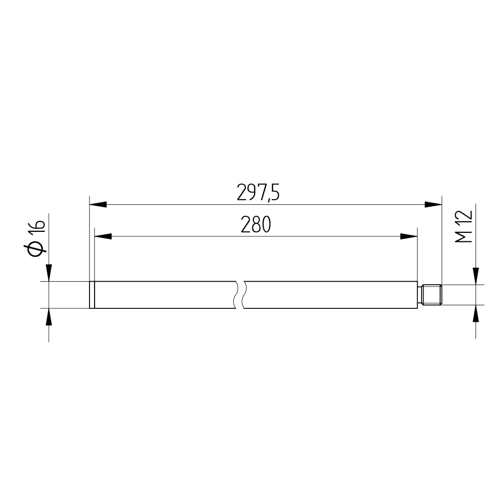 Technische Zeichnung WC-Bürstengriff rund, Ø 16 mm, 280 mm, M12
