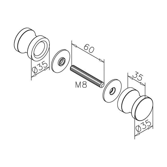 Dusch-Türknopf 107 – Ø 35 mm Standard, 6–8 mm Glas, 3 Farben