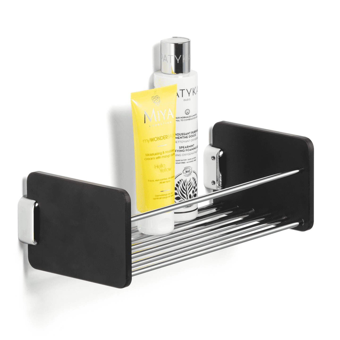 Giese Duschkorb HPL-Seiten schwarz mit Messing-Reling zur Wandmontage