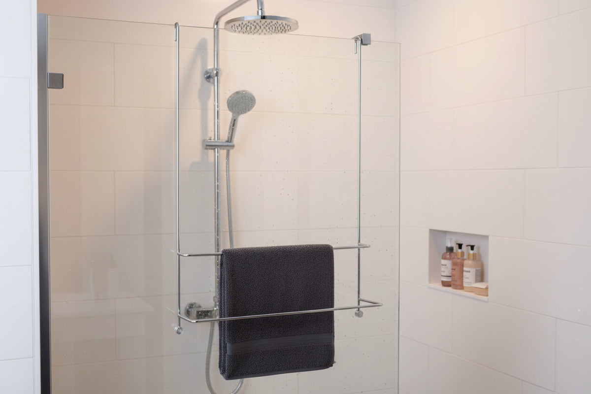 Badetuchhalter Server, Messing verchromt oder Schwarz, 2 Ebenen, Glaswandmontage, 11858