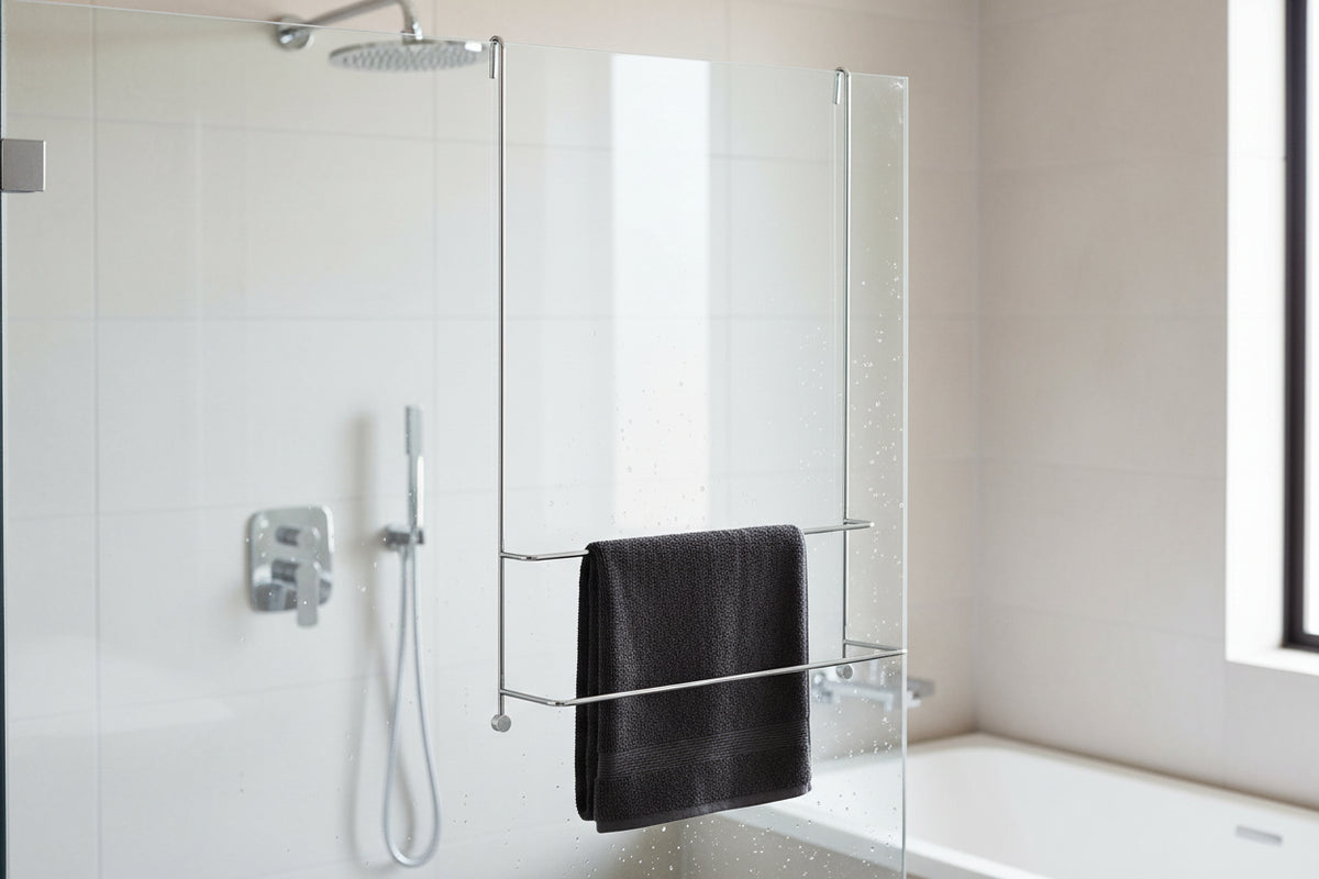 Badetuchhalter Server, Messing verchromt oder Schwarz, 2 Ebenen, Glaswandmontage, 11858