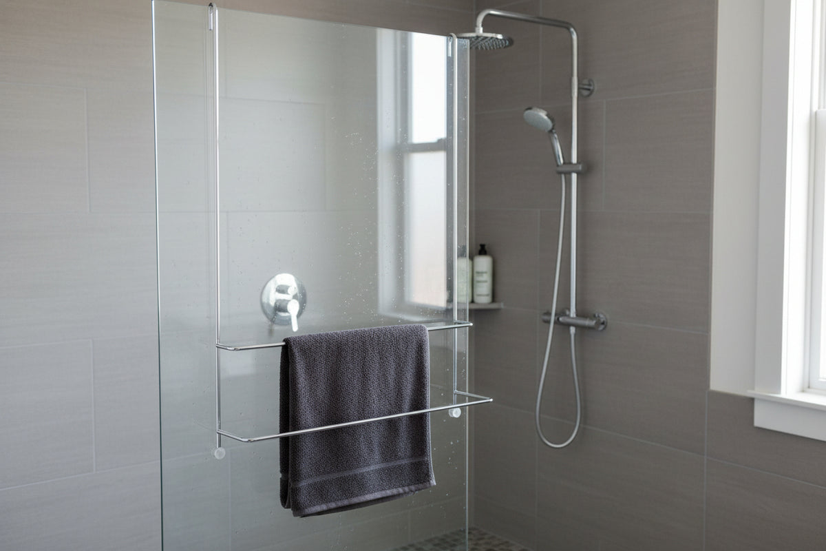 Badetuchhalter Server, Messing verchromt oder Schwarz, 2 Ebenen, Glaswandmontage, 11858