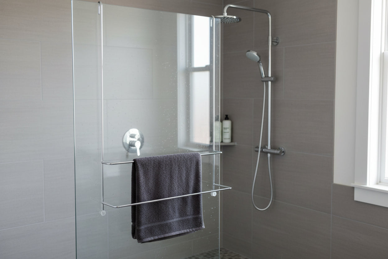 Badetuchhalter Server, Messing verchromt oder Schwarz, 2 Ebenen, Glaswandmontage, 11858