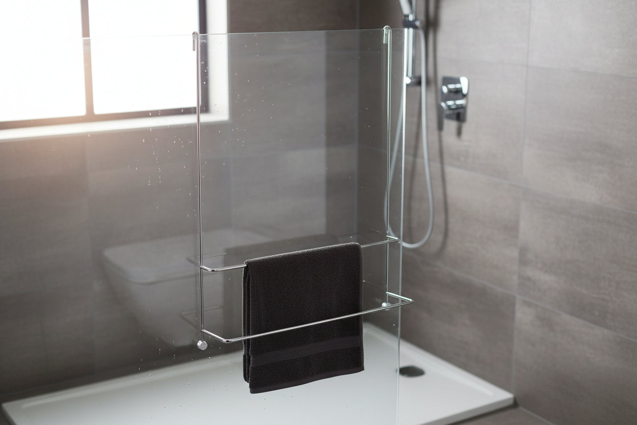 Badetuchhalter Server, Messing verchromt oder Schwarz, 2 Ebenen, Glaswandmontage, 11858