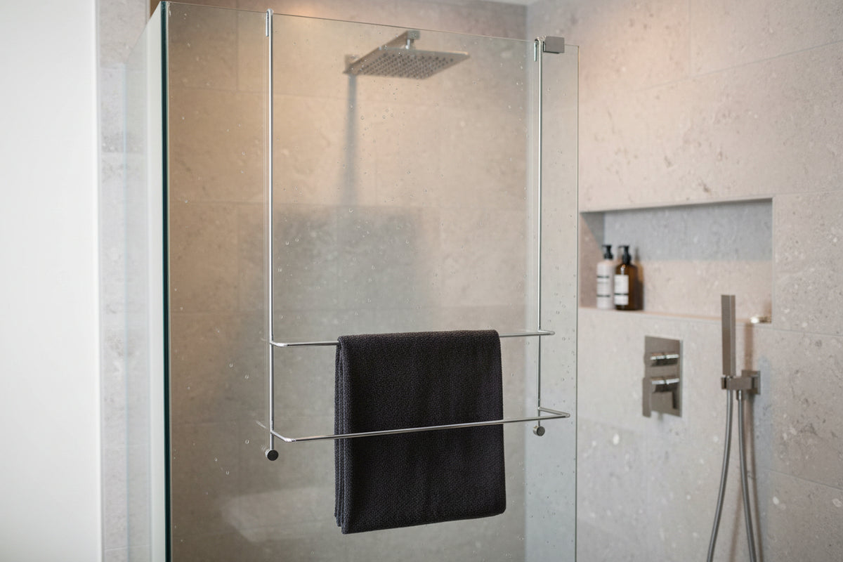 Badetuchhalter Server, Messing verchromt oder Schwarz, 2 Ebenen, Glaswandmontage, 11858